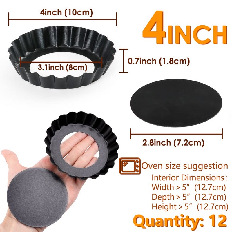 Cyimi Mini Tart Pan Set of 12, Non-Stick 4 Inch Quiche Pan, Removable Bottom Tart Pan for Pies, Quiche Bakeware, Cheese Cakes, Desserts and more - Image 2